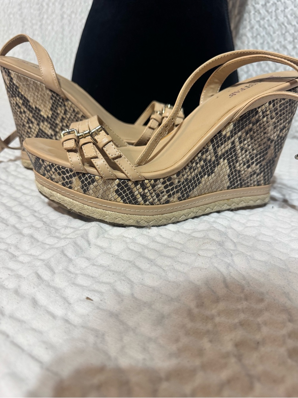 JustFab Beige Snake-Print Wedge Sandals